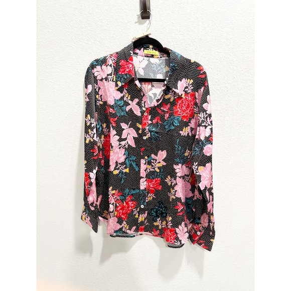 Tell Your Friends Womens Long Sleeve Shirt Button Up Alicia Print Silk Size L - Picture 3 of 8